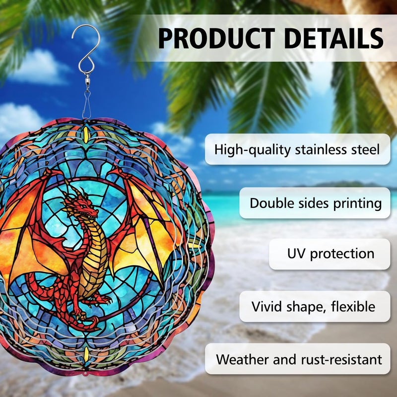 PODMemory Dragon Wind Spinner, Dragon Wind Spinner Hanging for Yard and Garden, Unique Gift Wind Spinner, 3D Hanging Wind Spinner Outdoor, Cute Dragon Wind Spinner - Image 4